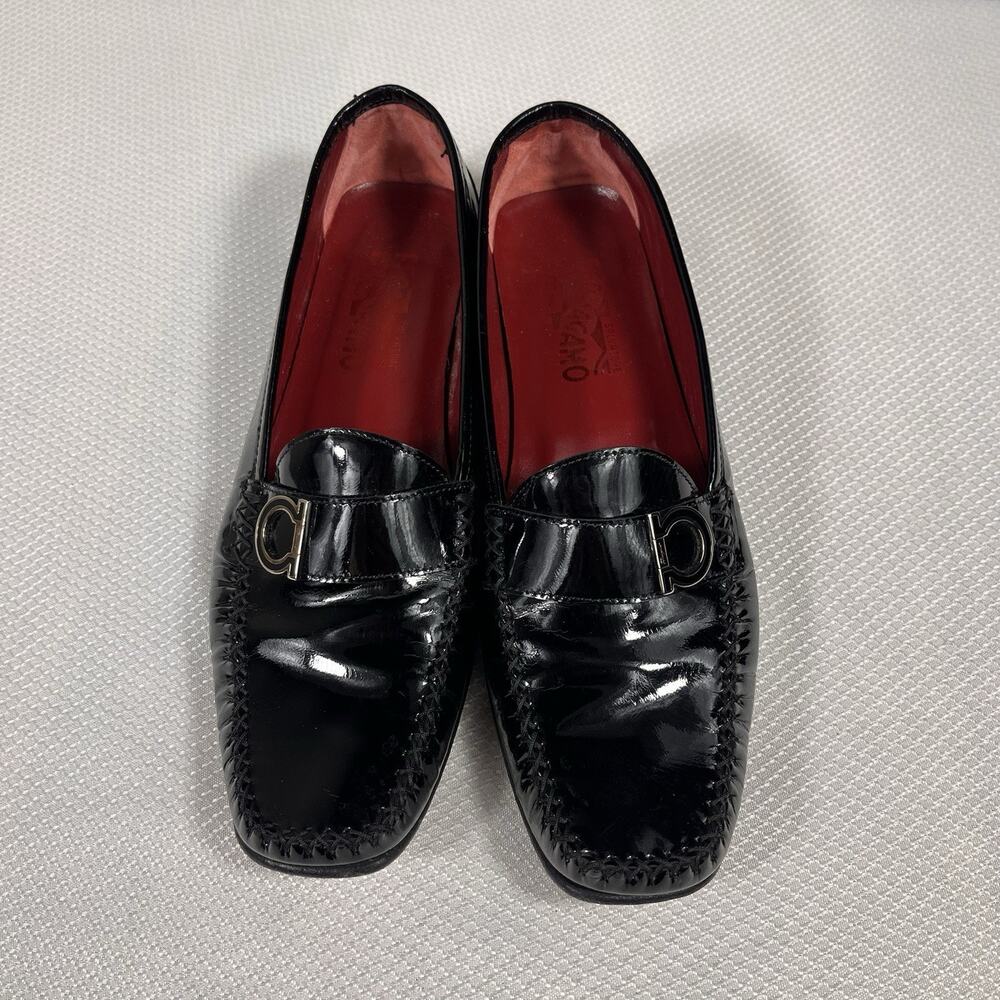 Salvatore Ferragamo Loafers Gancini Square Toe Low Heel Enamel 7.5 SN 4297 - Picture 4 of 10